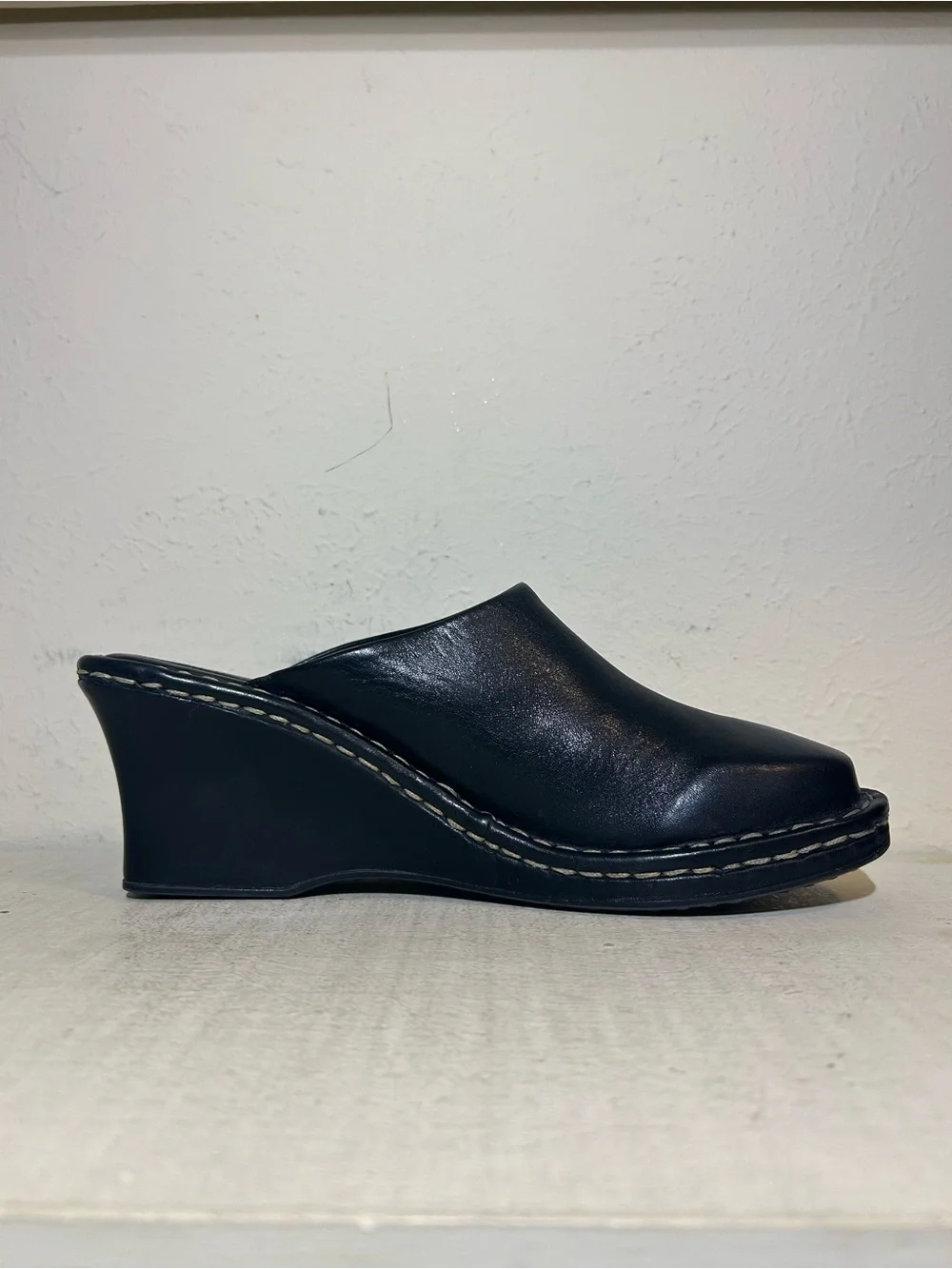 Born Black Leather Wedge Mule